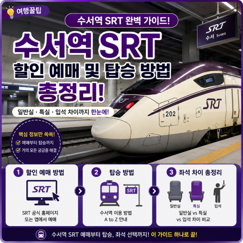수서역 SRT 할인 예매 및 탑승 방법과 일반실 특실 입석 차이 총정리