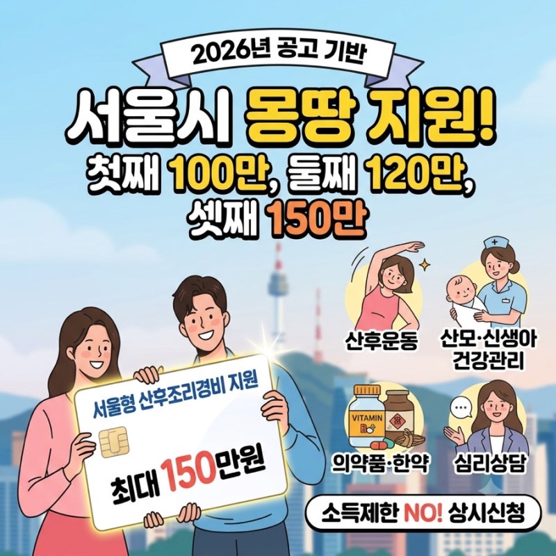 2026년 출산후 복지 서울형 산후조리경비 신청 방법 사용처