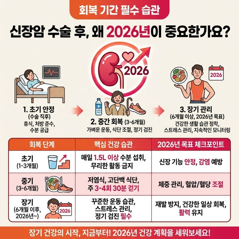 신장암 수술 후 회복 기간에 꼭 챙겨야 할 건강습관, 퇴원 이후 관리가 막막할 때