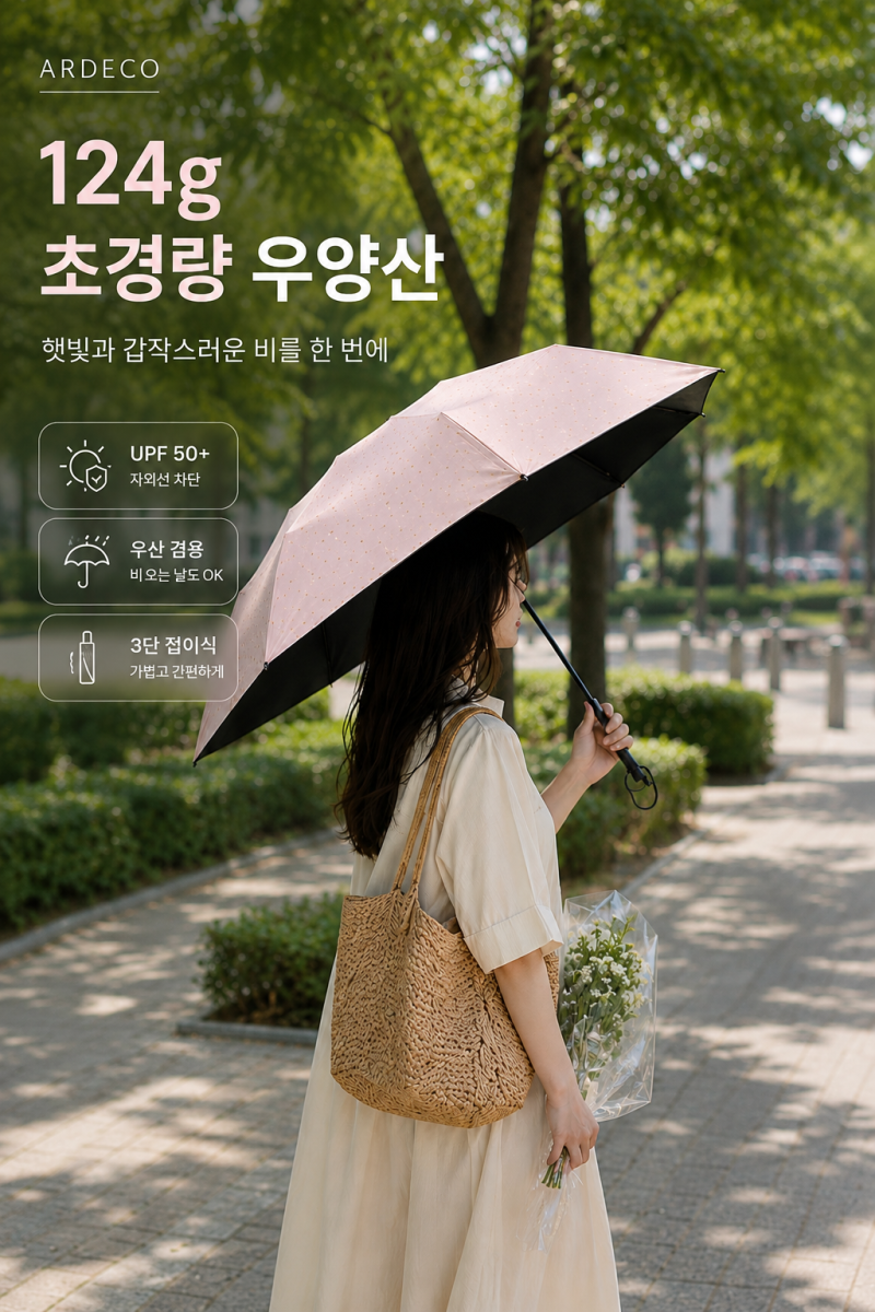 양산 추천, 여름 장마철에 챙기기 좋은 아르데코 124그램 초경량 우양산