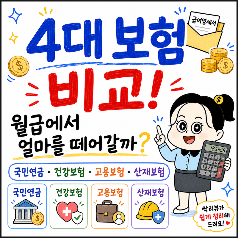 4대 보험 세금 종류 조회 가입 확인 월급 비율 국민연금 건강 고용 산재 보험 비교