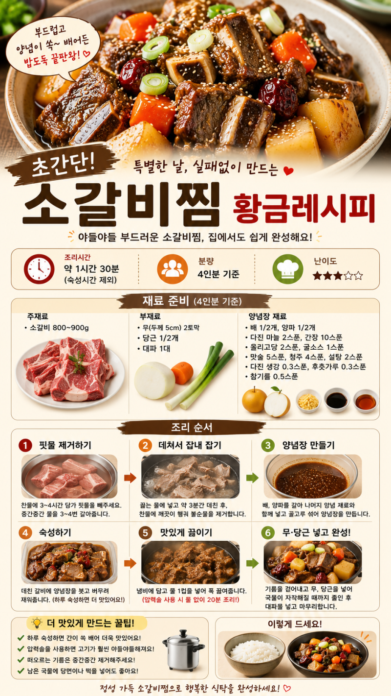 초간단 소갈비찜 황금레시피, 부드럽고 야들야들하게 만드는 비법
