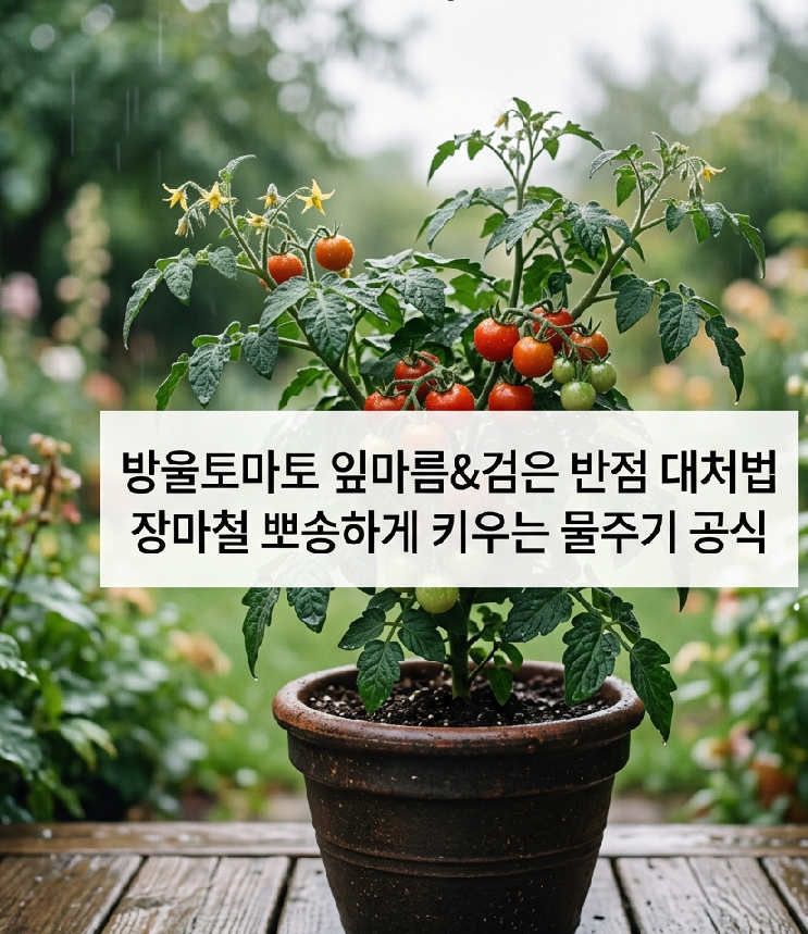 방울토마토 잎마름 잎이 검은색 반점 생길 때 장마철 과습 대처법 꿀팁