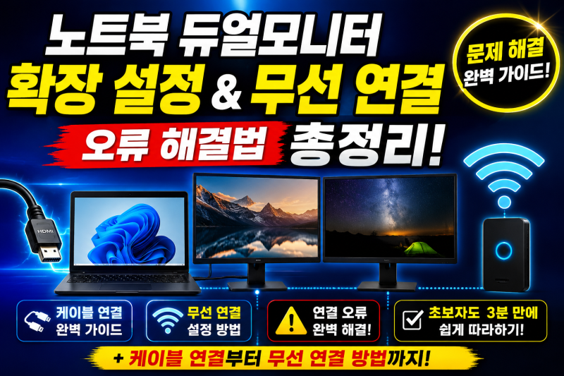 노트북 듀얼모니터 확장 설정 및 무선 연결 오류 해결법 총정리(+케이블연결부터 무선연결 ....