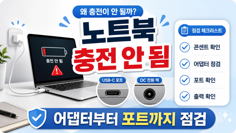 노트북 충전 안 됨 해결, 어댑터와 포트 점검 순서