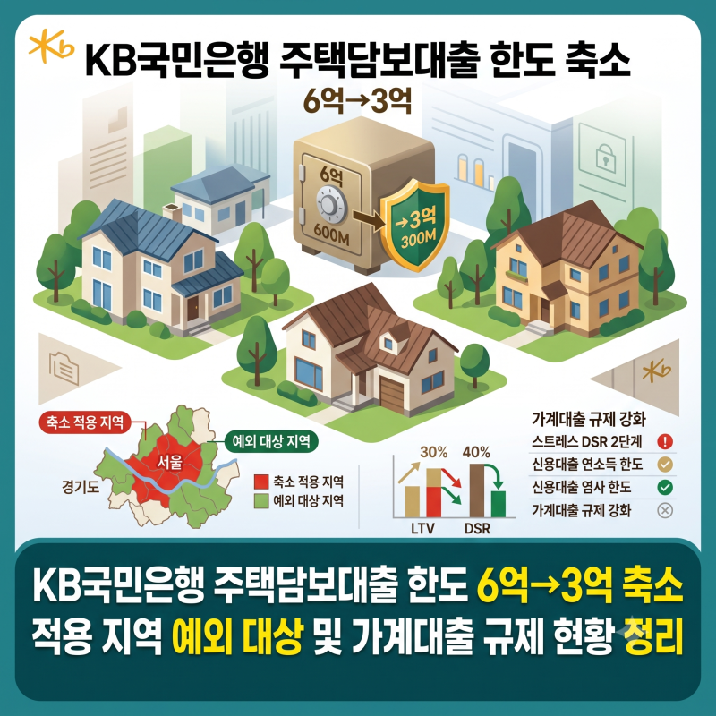 KB국민은행 주택담보대출 한도 6억→3억 축소 적용 지역 예외 대상 및 가계대출 규제 현황 정....