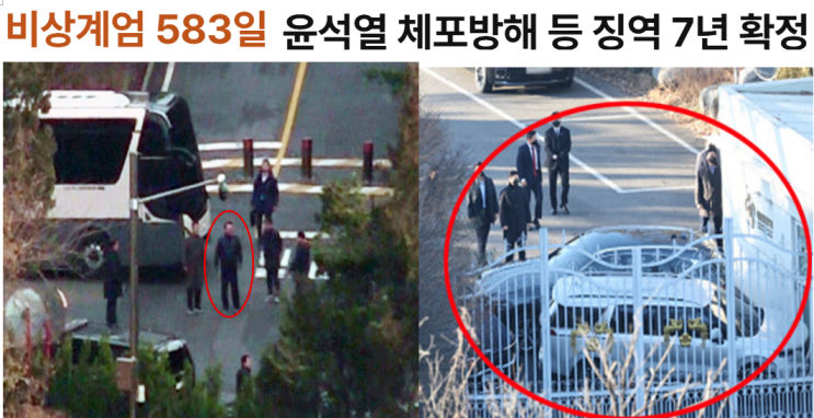 집행 방해 판결, '<b>윤석열</b> 7년 확정, 김성훈 <b>징역 5년</b> 법정구속'