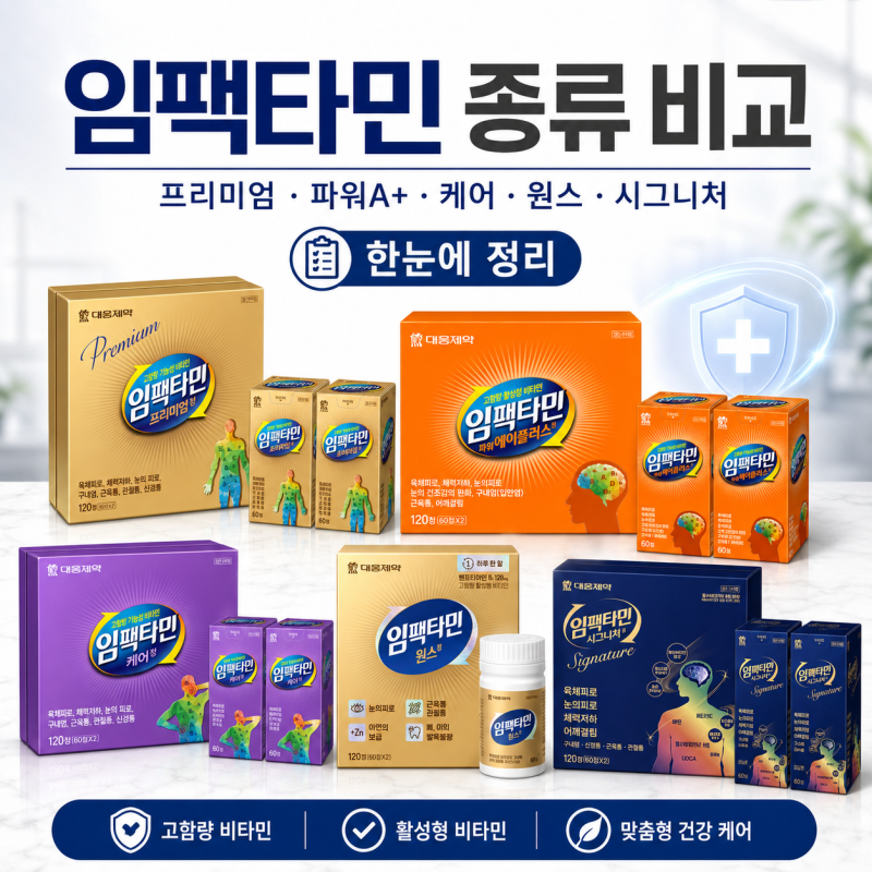 임팩타민 종류 비교 총정리 | 프리미엄·파워에이플러스·케어·원스·시그니처 차이는?