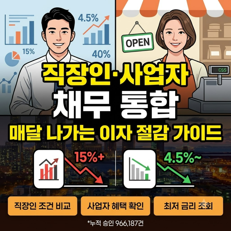 직장인 사업자별 국민 채무 통합 대환대출 혜택 및 이자율 비교