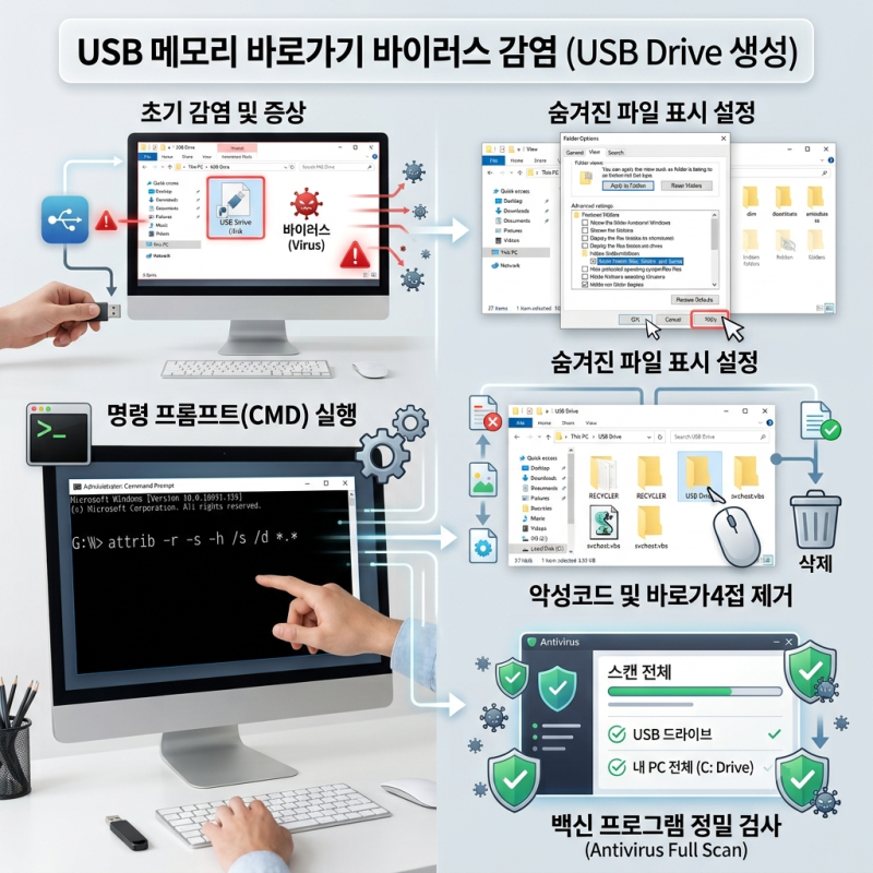 USB 메모리 바이러스 감염으로 USB Drive 생성 됐을때