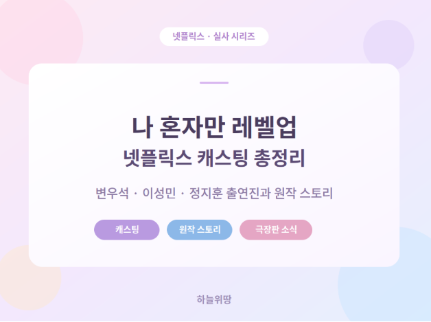 나 혼자만 레벨업 넷플릭스 캐스팅 총정리, 변우석 이성민 정지훈 출연진과 원작 스토리