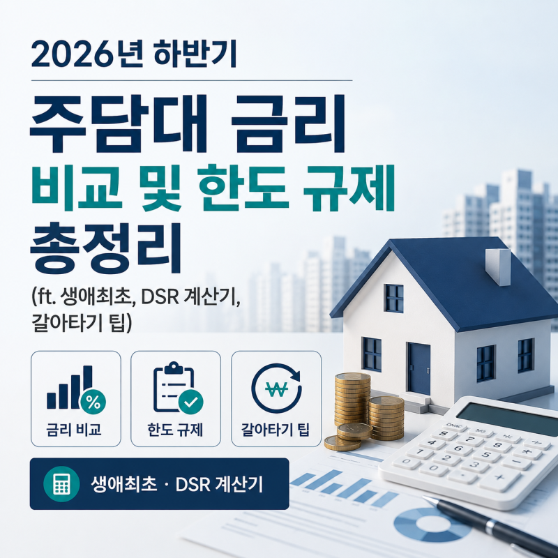 2026년 하반기 주담대 금리 비교 및 한도 규제 총정리 (ft. 생애최초, DSR 계산기, 갈아타기 팁)