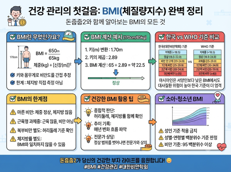 BMI 계산법과 표준체중 총정리 2026 (한국 기준 vs WHO 기준 뭐가 다를까)