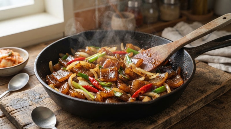 돼지껍데기 요리법 5가지(매콤양념구이,간장볶음,볶음,무침,김치찌개)