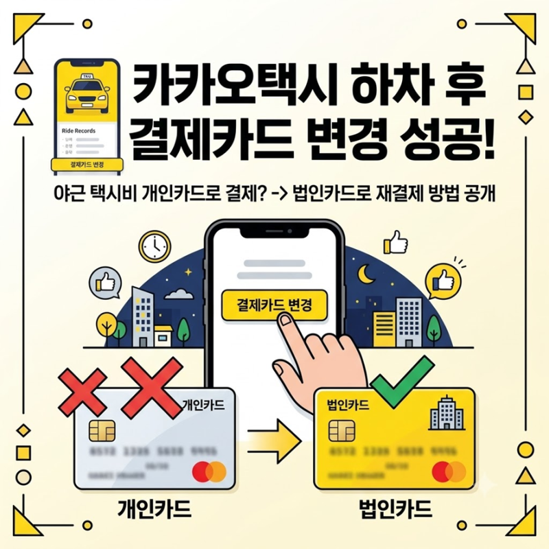 카카오택시 하차 후 자동결제 카드 변경 방법 (개인카드에서 법인카드로 재결제)