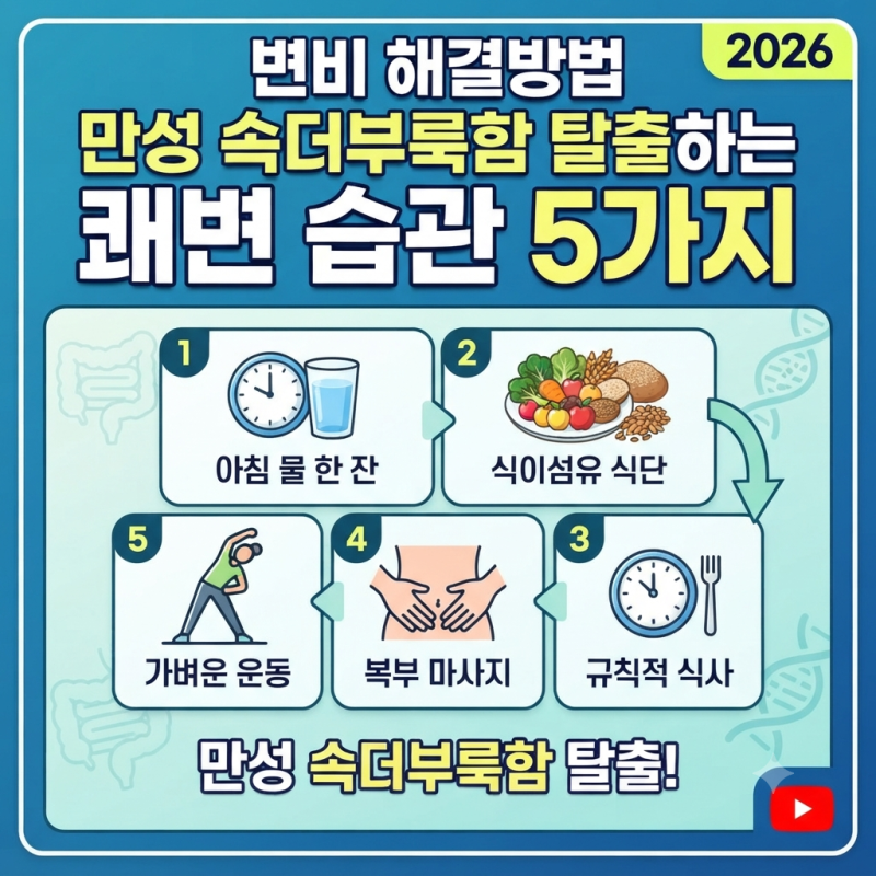 변비 해결방법 만성 속더부룩함 탈출하는 쾌변 습관 5가지 (2026)