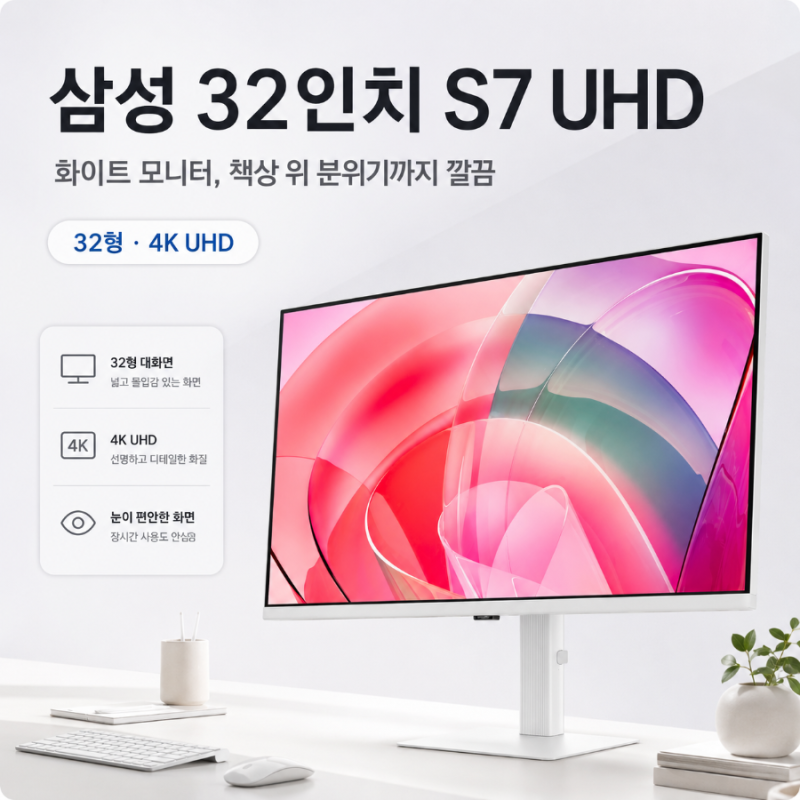 삼성전자 32인치 S7 UHD 모니터 화이트, 집 책상용으로 괜찮을까?
