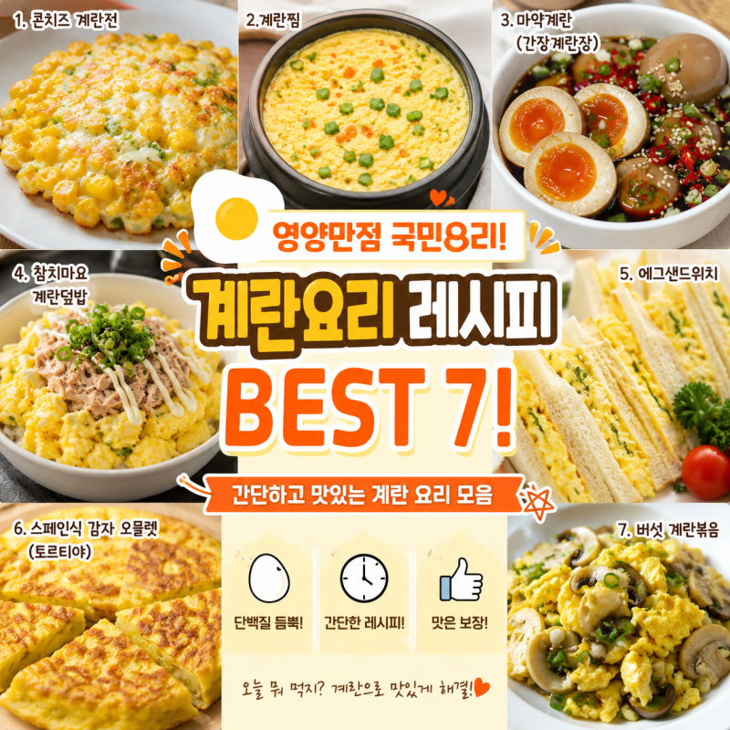 영양만점 국민요리, 계란요리레시피 BEST 7! 콘치즈 계란전 계란찜 마약계란 참치마요 계란....
