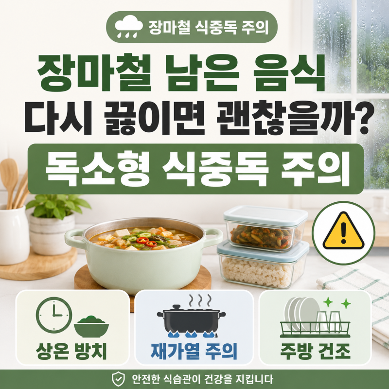 장마철 남은 음식 다시 끓이면 괜찮을까｜독소형 식중독과 주방 건조 수칙