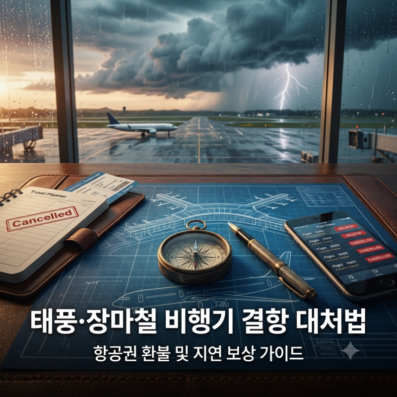 태풍·장마철 비행기 결항 대처법: 항공권 환불 규정 및 지연 보상 가이드