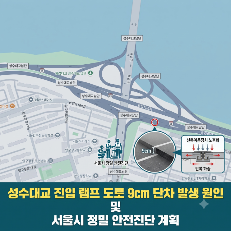 <b>성수대교</b> 진입 램프 도로 9cm 단차 발생 원인 및 서울시 정밀... 