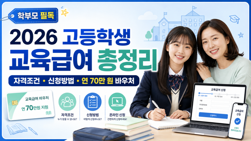 2026 고등학생 교육급여 신청 방법 자격 조건 및 연 70만 원 바우처 총정리!