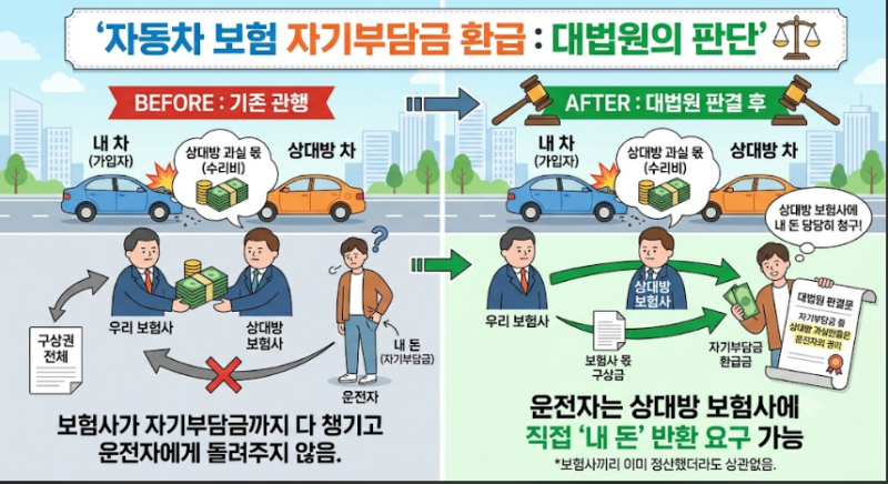 자차 처리하고 낸 자기부담금, 상대방 보험사한테 돌려받는 법 (대법원 판결)