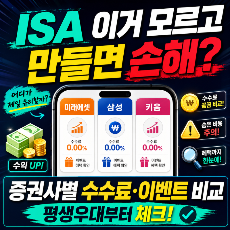 ISA 증권사 비교 – 미래에셋·삼성·키움 수수료·이벤트 총정리 (어디서 개설?)