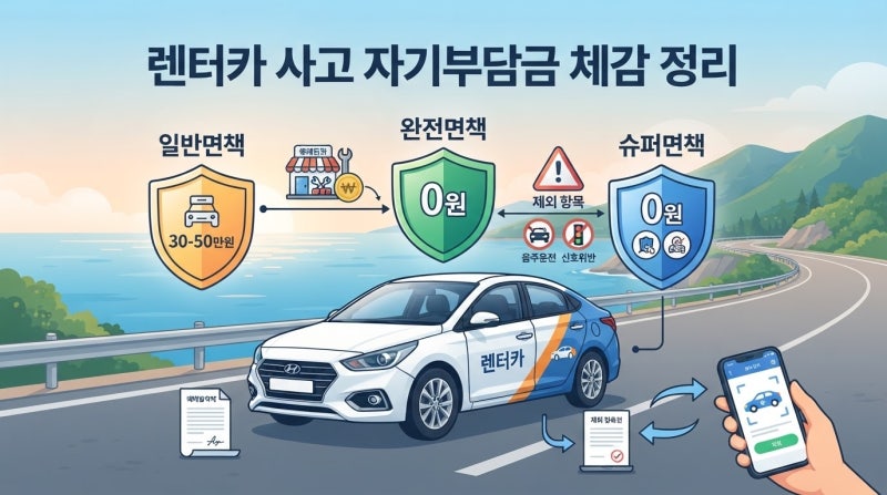 렌터카 사고 자기부담금 체감 정리: CDW 종류와 면책 범위 완벽 비교