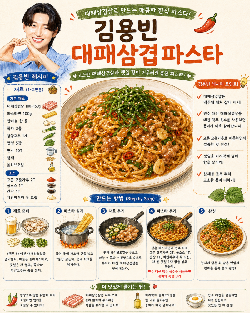 트로트 프린스 김용빈 대패삼겹파스타 레시피
