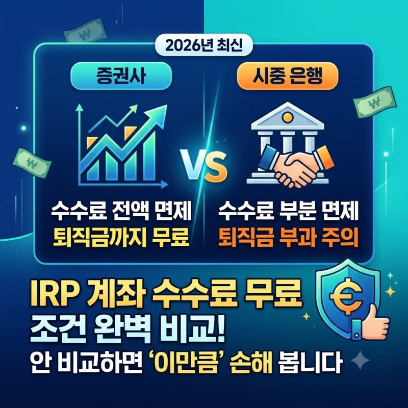 2026년 IRP 계좌 개설, 수수료 무료 증권사 은행 안 비교하면 '이만큼' 손해 봅니다