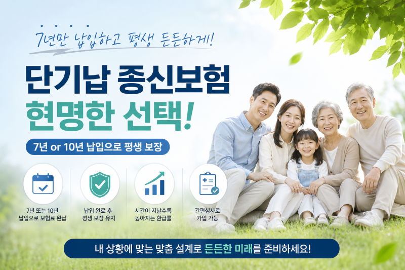 7년만 내면 끝! 단기납 종신보험 환급률 총 정리
