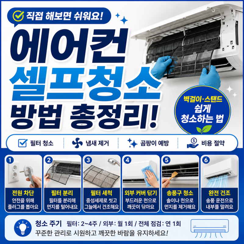 에어컨 셀프청소 방법 총정리! 벽걸이·스탠드 쉽게 청소하는 법(2026년 기준)