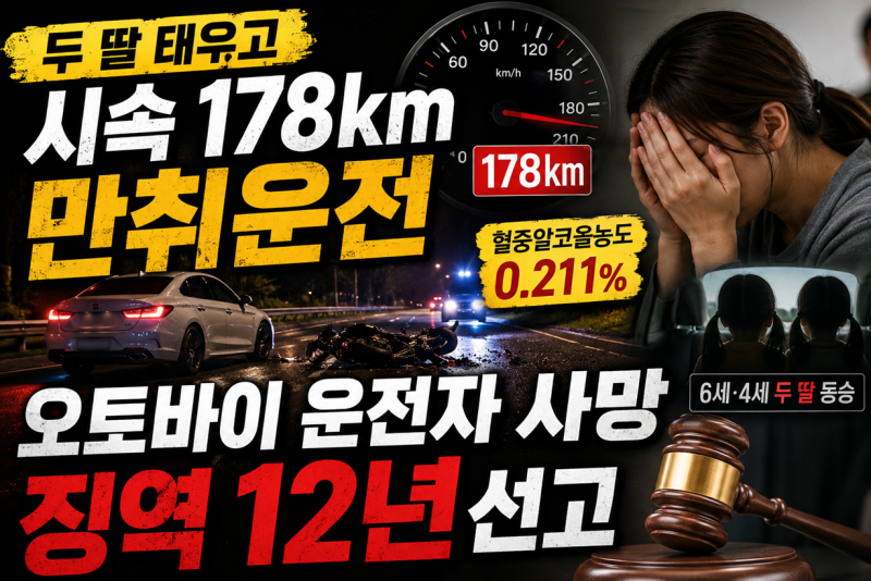 두 딸 태우고 시속 178㎞ 만취운전, 홍성 오토바이 사망사고 30대 여성 징역 12년