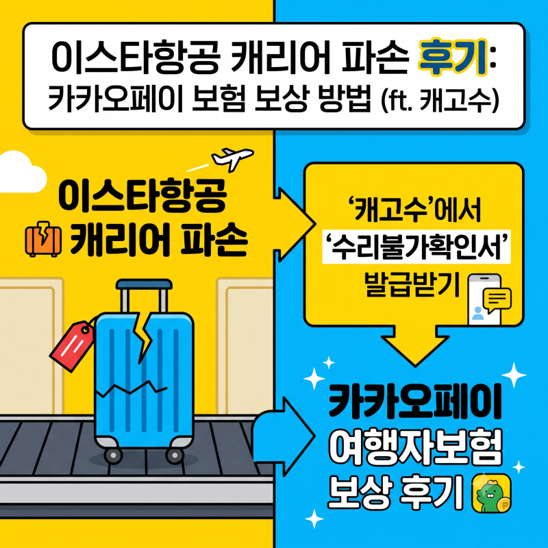 이스타항공 캐리어 수화물 파손, 카카오페이 여행자보험으로 보상받은 후기 (+캐고수 캐리어....