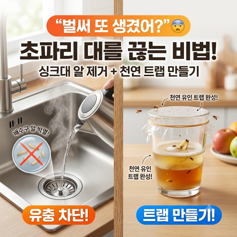 "벌써 또 생겼어?" 여름철 초파리 퇴치 비법 싱크대 배수구 초파리 알 제거하는 방법