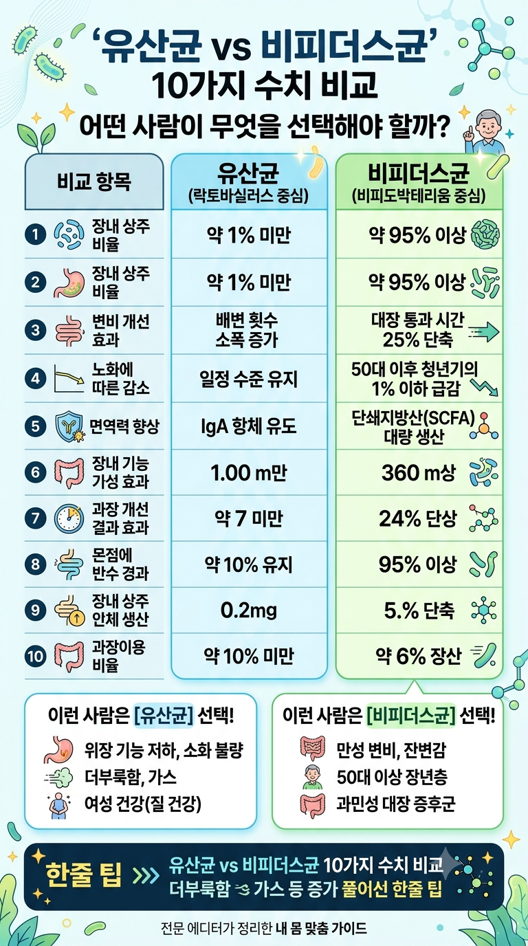 유산균·비피더스균·프로바이오틱스 차이 10가지 수치 비교, 당신의 선택은?