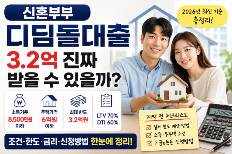 신혼부부 디딤돌대출 조건 2026, 한도 3.2억 진짜 받을 수 있을까?