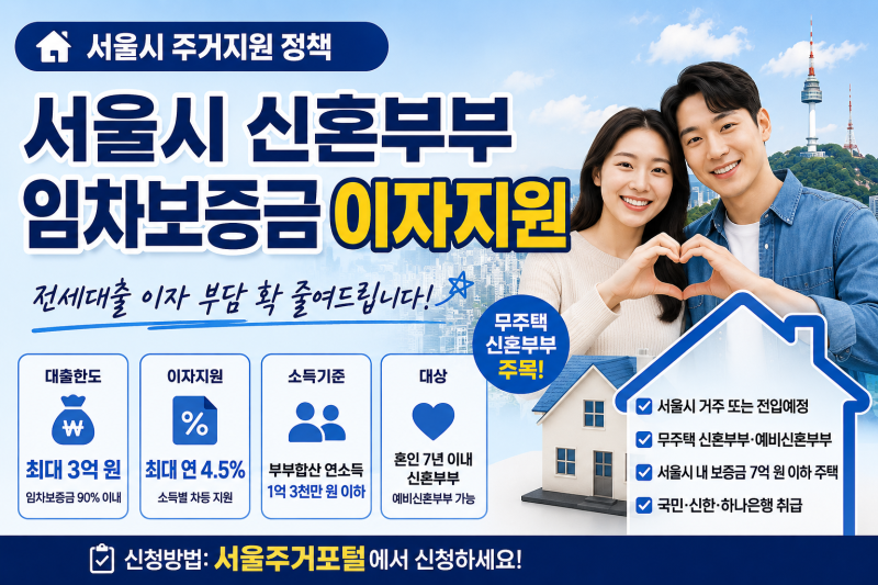 서울시 신혼부부 임차보증금 이자지원 총정리｜최대 3억 전세대출 이자 부담 줄이는 방법