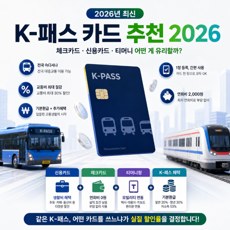 2026 K패스 카드 추천 ｜체크카드·티머니·신용카드 어떤 게 유리할까