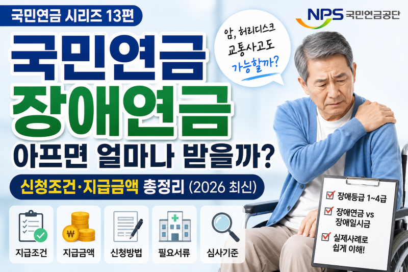 국민연금 장애연금, 아프면 얼마나 받을까? 신청조건·지급금액 총정리 !