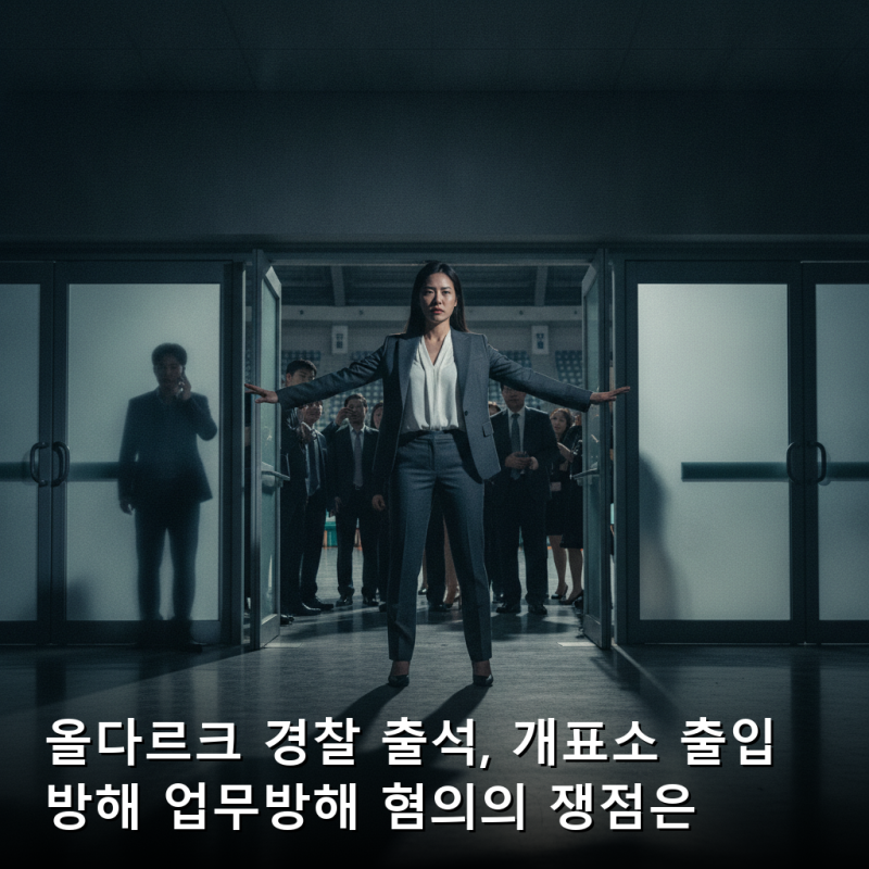올다르크 경찰 출석, 개표소 출입 방해 업무방해 혐의의 쟁점은
