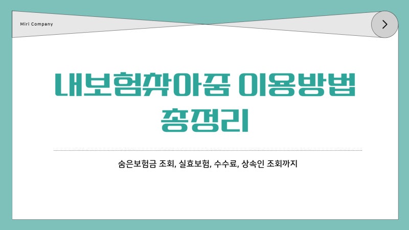 내보험찾아줌 이용방법 총정리｜숨은보험금 조회, 실효보험, 수수료, 상속인 조회까지