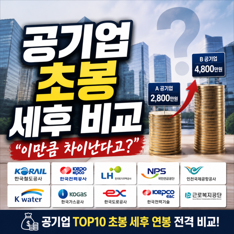 이만큼 차이난다고? 공기업 초봉 순위 TOP10 세후 연봉 비교