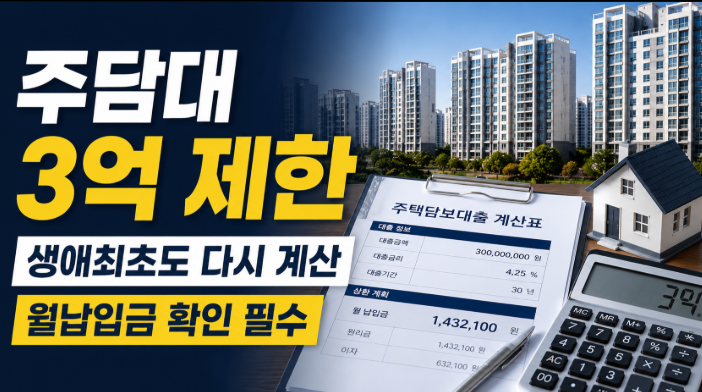국민은행 주담대 3억 제한 시작, 생애최초도 월납입금부터 확인해야 합니다