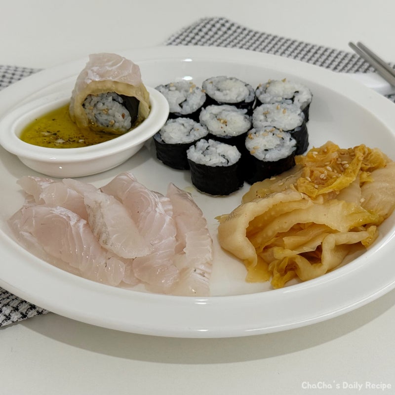 맛잘알 강민경 pick 광어소금김밥 레시피 묵은지 광어회 김초밥