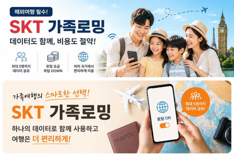 가족 해외여행이라면 필수! SKT 가족로밍으로 데이터도 함께, 비용도 함께 절약하세요