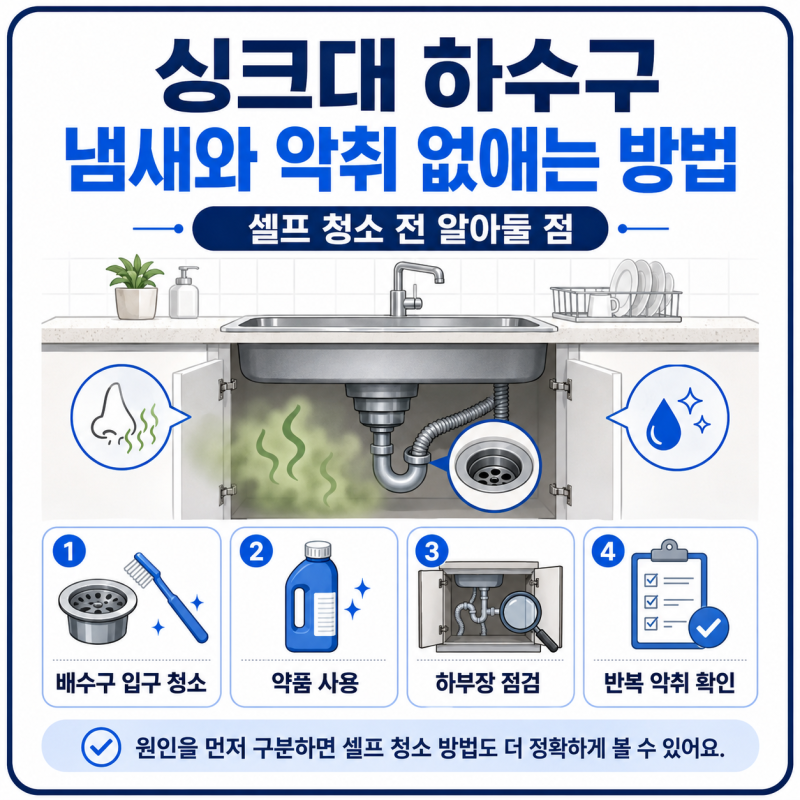 싱크대 하수구 냄새와 악취 없애는 방법, 셀프 청소 전 알아둘 점