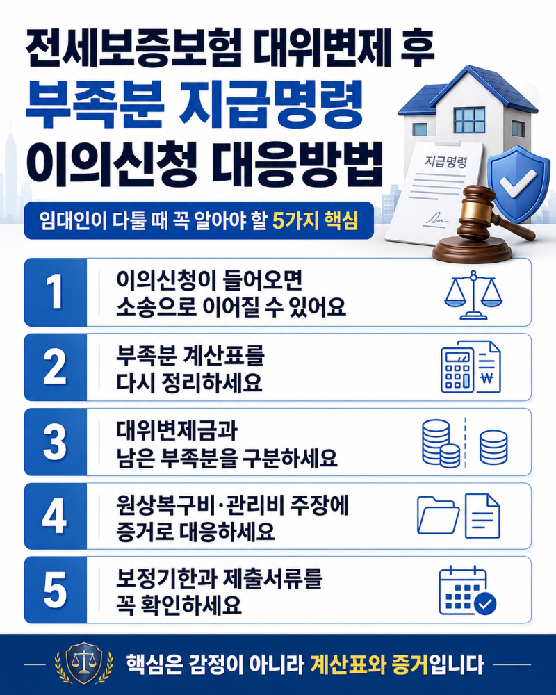 전세보증보험 대위변제 후 부족분 지급명령 이의신청 대응방법, 임대인이 다툴 때 꼭 알아야....