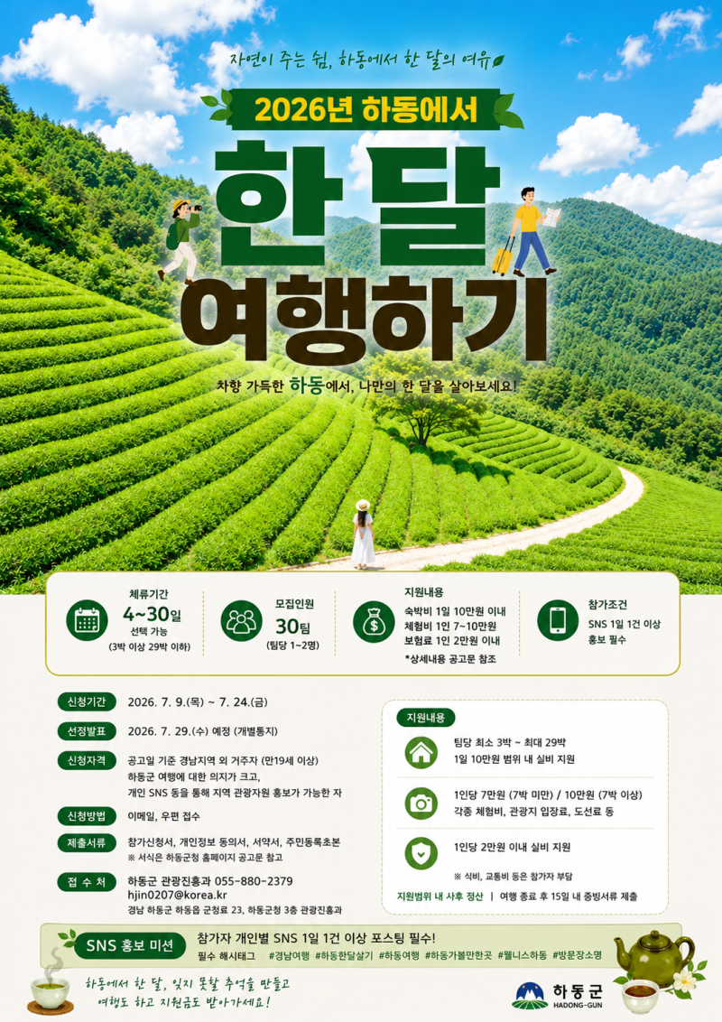 하동에서 한 달 여행하기(숙박, 체험비 등 지원) 모집